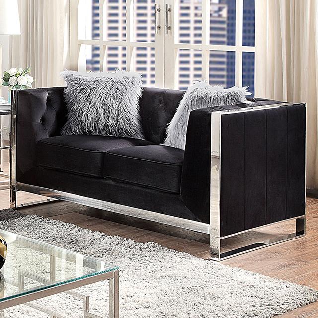 EVADNE Loveseat w/ Pillows, Black Half Price Furniture