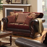 Franklin Burgundy/Espresso Love Seat, Burgundy Half Price Furniture