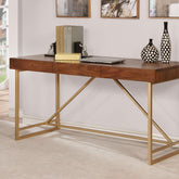 Halstein Light Walnut/Gold Desk Half Price Furniture