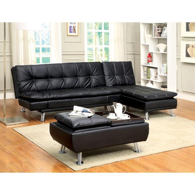 HAUSER II Black/Chrome Futon Sofa, Black Half Price Furniture