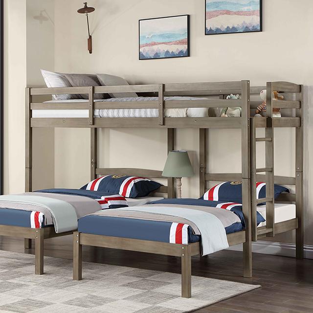 HORTENSE Triple Twin Bunk Bed, W. Gray Half Price Furniture