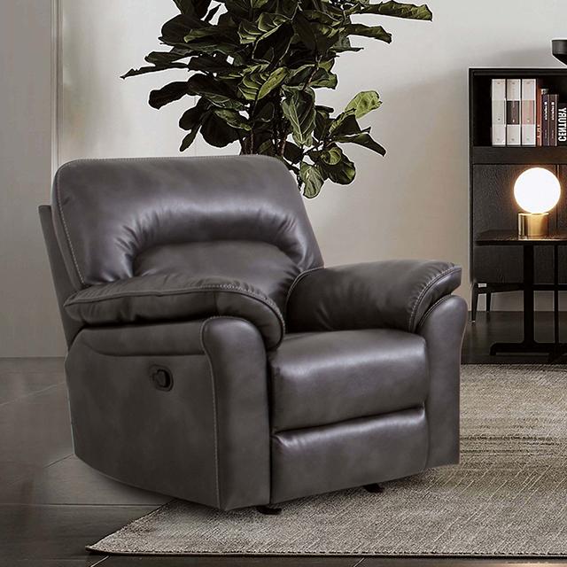 JOSIAS Glider Recliner, Dark Gray Leatherette Half Price Furniture