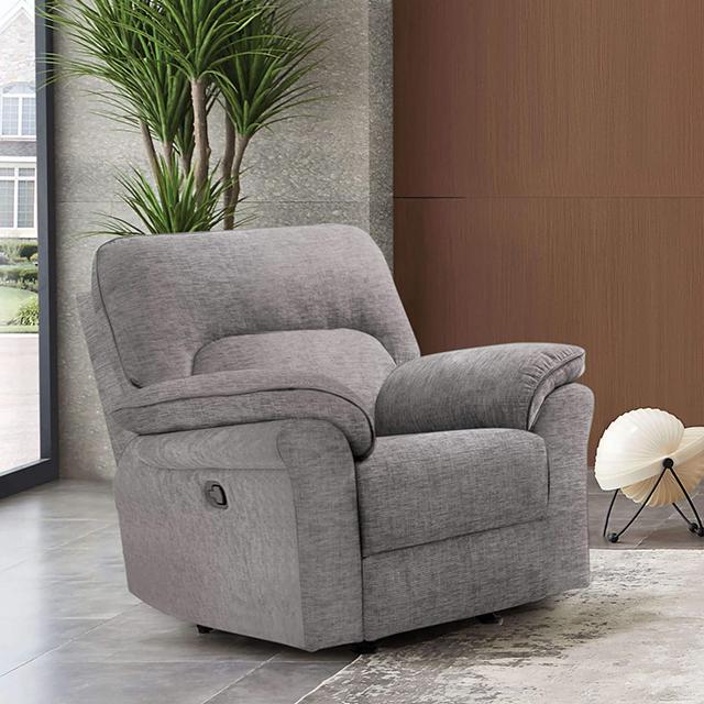 JOSIAS Glider Recliner, Light Gray Fabric Half Price Furniture