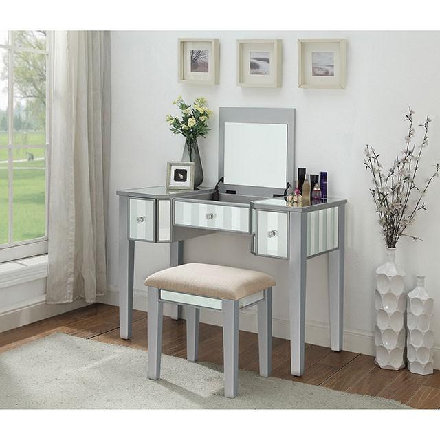 Joyce Silver Vanity w/ Stool Half Price Furniture