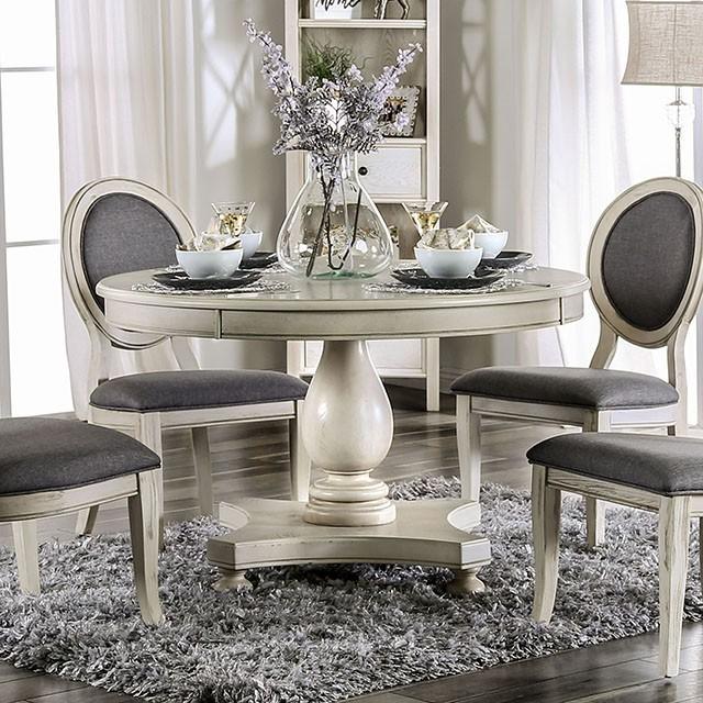 Kathryn Antique White Round Dining Table, Antique White Half Price Furniture