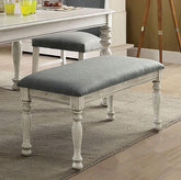 Kathryn Antique White/Gray Bench, White Half Price Furniture