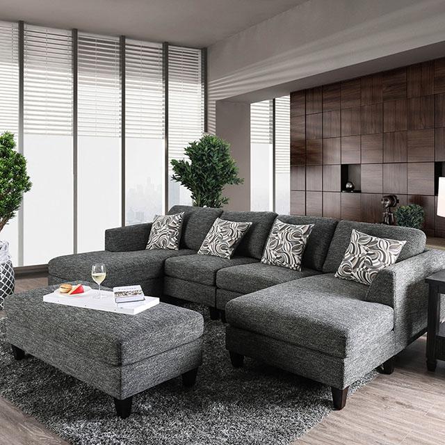 Lowry Gray Sectional w/ Ottoman Half Price Furniture