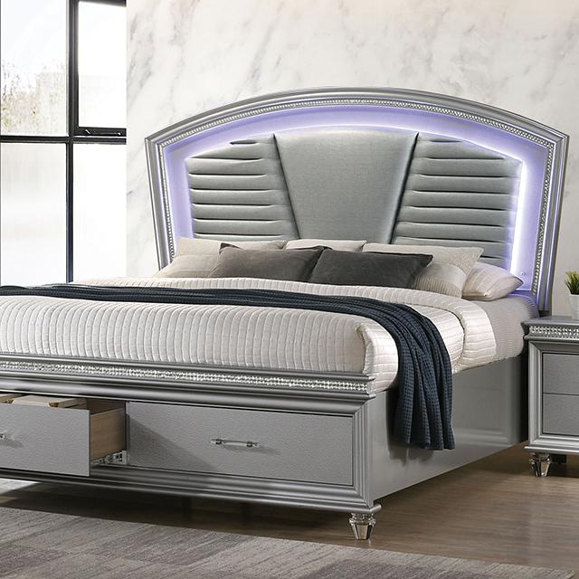 MADDIE E.King Bed, Silver Half Price Furniture