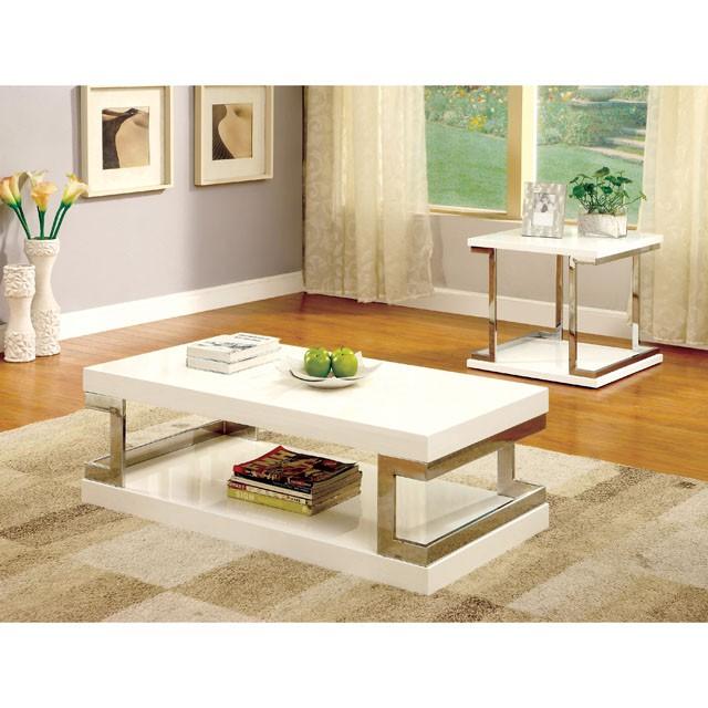 MEDA White/Chrome End Table, White Half Price Furniture