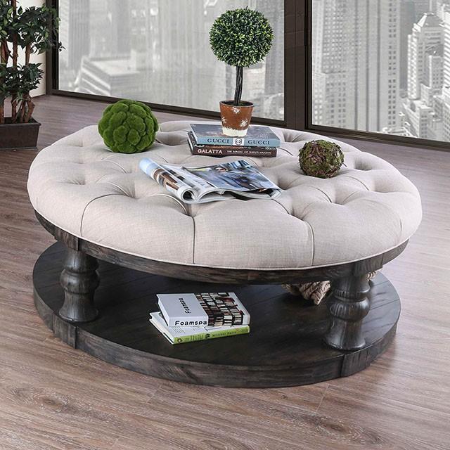 Mika Antique Gray Coffee Table w/ Cushion Top Half Price Furniture