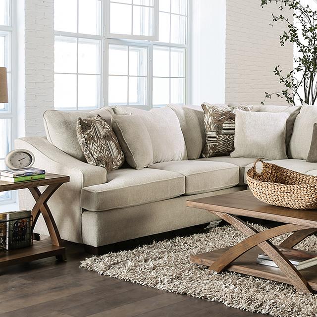 MORNINGTON Sectional, Ivory/Brown Half Price Furniture