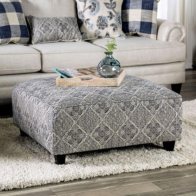 Nash Ivory/Navy Ottoman Half Price Furniture