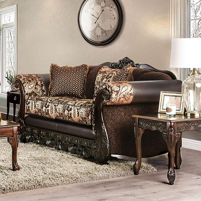 Newdale Brown/Gold Love Seat Half Price Furniture