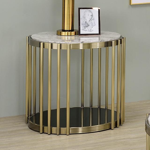 OFELIA End Table, Antique Brass/Black Half Price Furniture