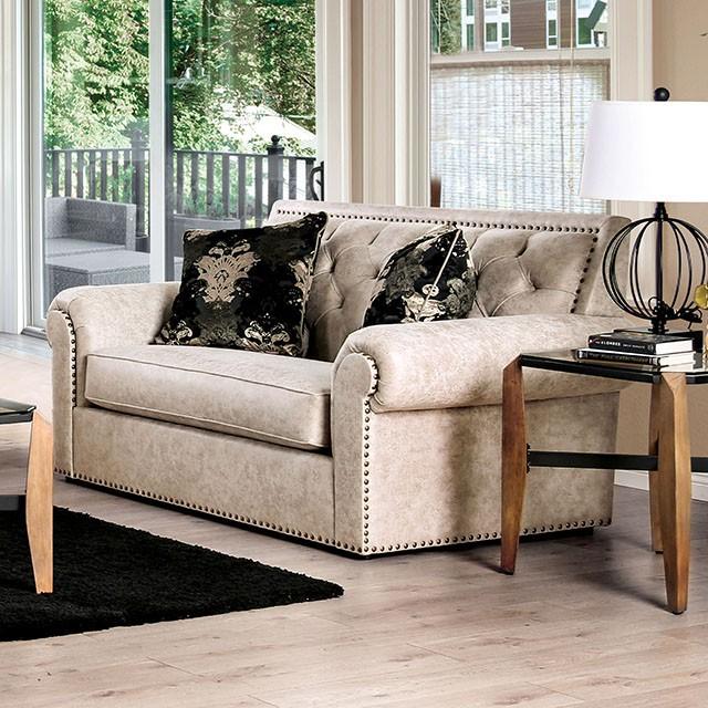 Parshall Beige W/ Gold Highlights Love Seat Half Price Furniture