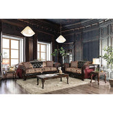 Quirino Burgundy/Dark Brown Love Seat Half Price Furniture