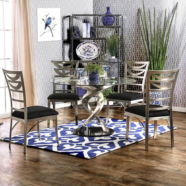 ROXO Silver/Black Round Dining Table Half Price Furniture