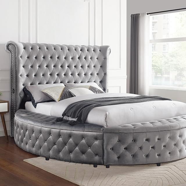 SANSOM E.King Bed, Gray Half Price Furniture