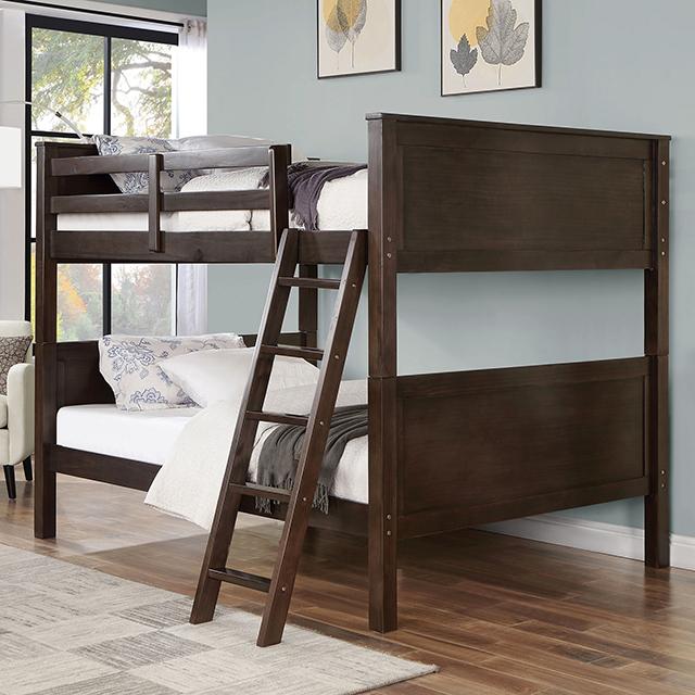 STAMOS Full/Full Bunk Bed, Walnut Half Price Furniture