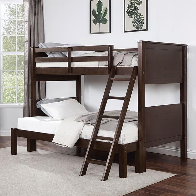 STAMOS Twin/Full Bunk Bed, Walnut Half Price Furniture