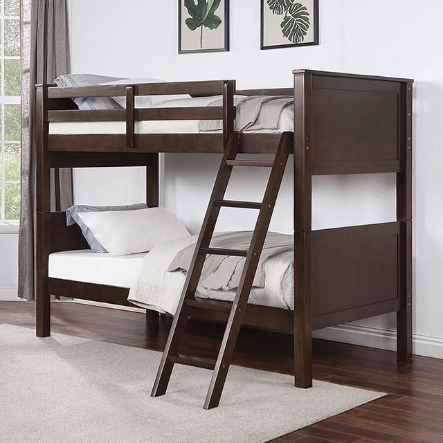 STAMOS Twin/Twin Bunk Bed, Walnut Half Price Furniture