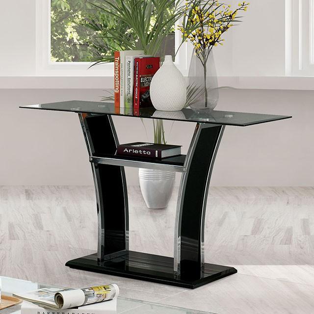 Staten Glossy Black/Chrome Sofa Table Half Price Furniture