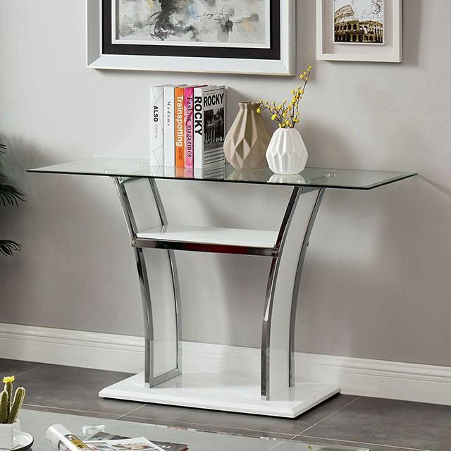 Staten Glossy White/Chrome Sofa Table Half Price Furniture