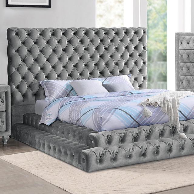 STEFANIA E.King Bed, Gray Half Price Furniture