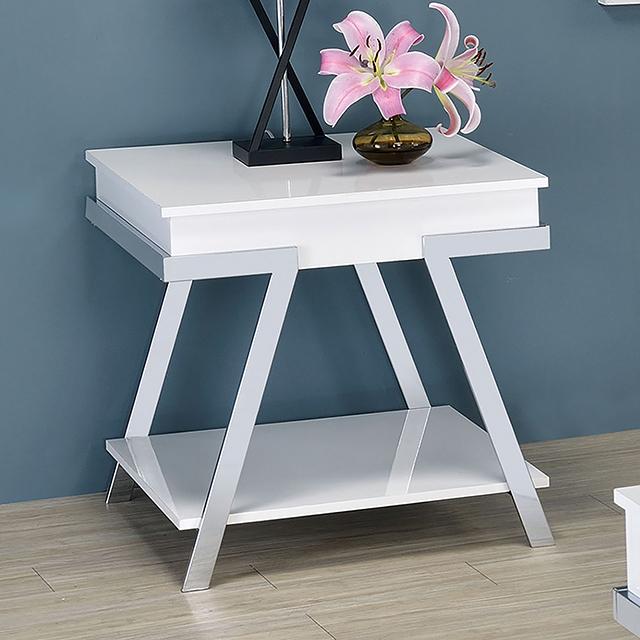 TITUS End Table, White/Chrome Half Price Furniture