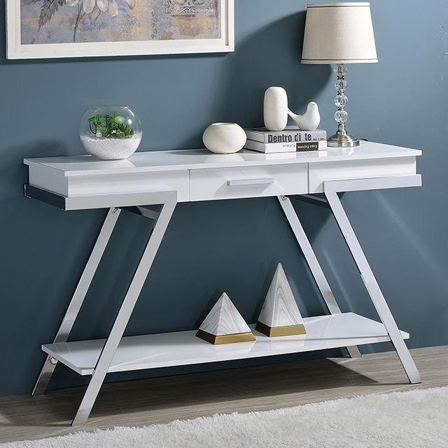 TITUS Sofa Table, White/Chrome Half Price Furniture