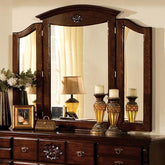 Tuscan II Glossy Dark Pine Tri-Fold Mirror Half Price Furniture