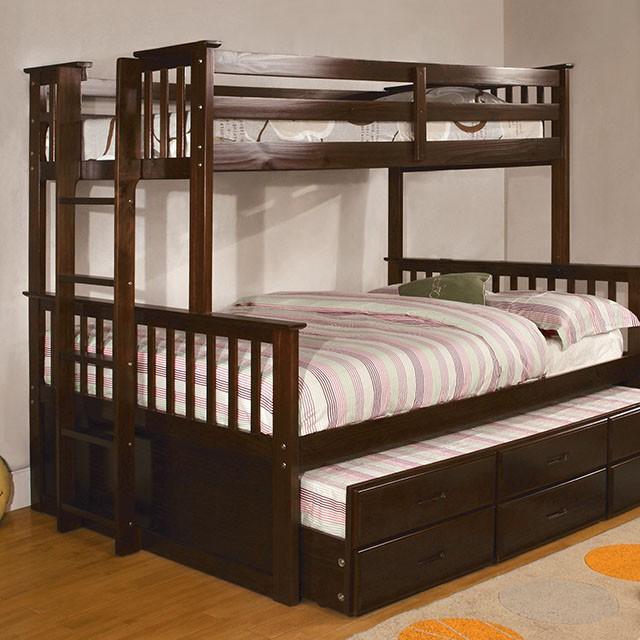 University I Dark Walnut Twin/Full Bunk Bed + Trundle Half Price Furniture