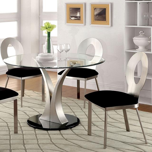 VALO Silver/Black Round Dining Table Half Price Furniture