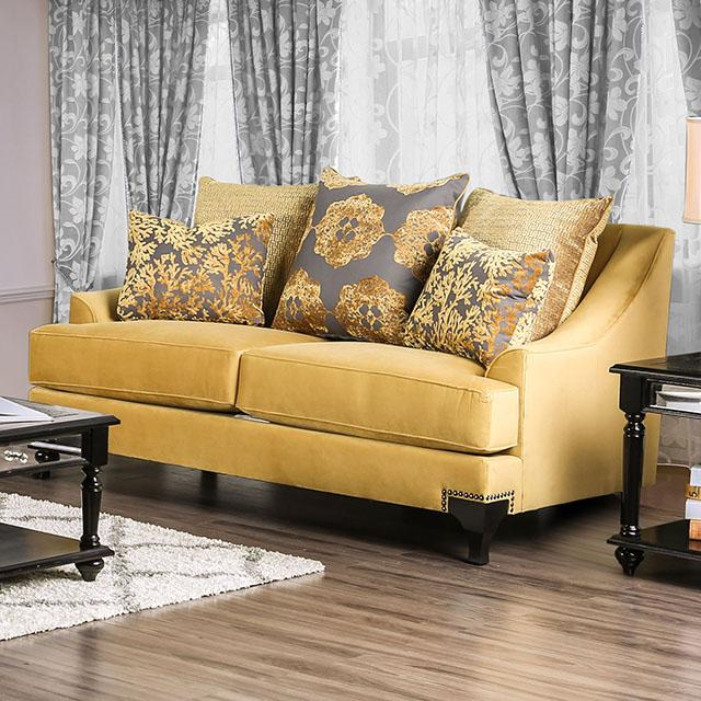 Viscontti Gold/Gray Love Seat, Gold Half Price Furniture