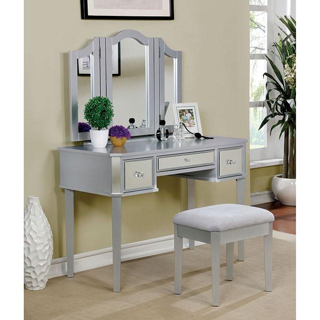 CLARISSE Silver Vanity w/ Stool Half Price Furniture