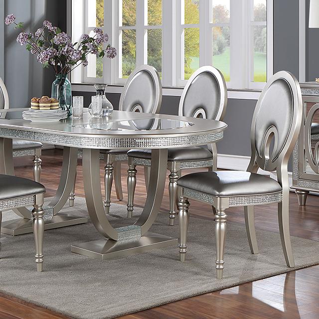 CATHALINA Oval Dining Table, Silver Half Price Furniture