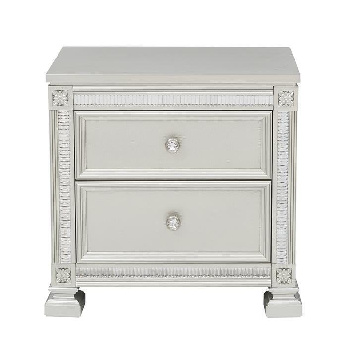 Homelegance Bevelle 2 Drawer Nightstand in Silver 1958-4 Half Price Furniture