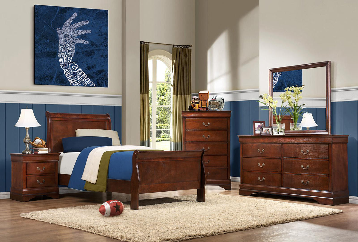 Homelegance Mayville Twin Sleigh in Brown Cherry 2147T-1 - Half Price Furniture