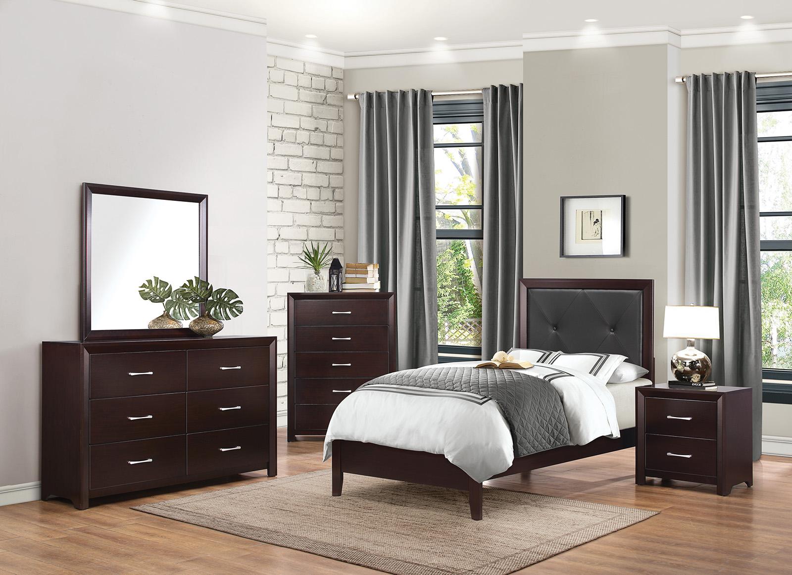 Homelegance Edina Twin Panel Bed in Espresso-Hinted Cherry 2145T-1 - Half Price Furniture