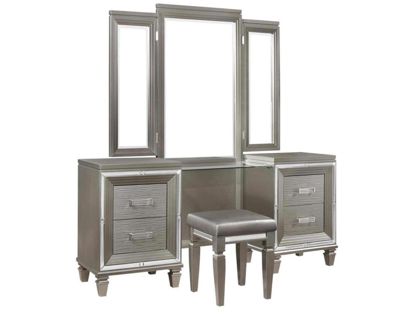 Homelegance Tamsin 3pcs Vanity Dresser with Mirror in Silver Grey Metallic 1616-15 Half Price Furniture