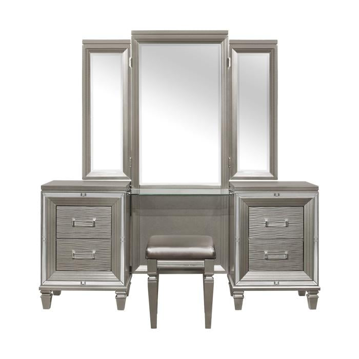 Homelegance Tamsin 3pcs Vanity Dresser with Mirror in Silver Grey Metallic 1616-15 Half Price Furniture