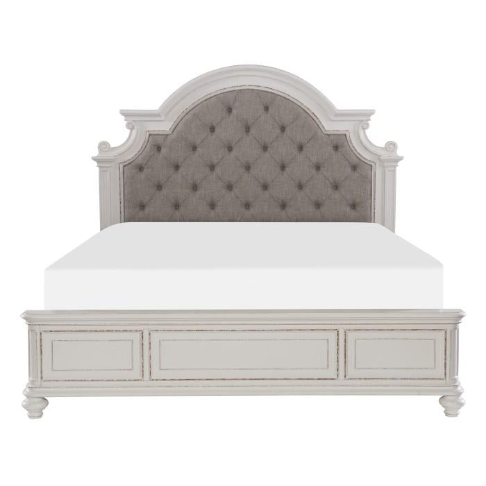 Homelegance Baylesford King Upholstered Panel Bed in Antique White 1624KW-1EK* Half Price Furniture