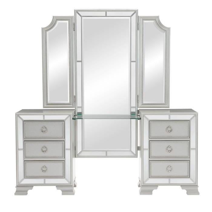 Homelegance Avondale Vanity Dresser with Mirror in Silver 1646-15 Half Price Furniture