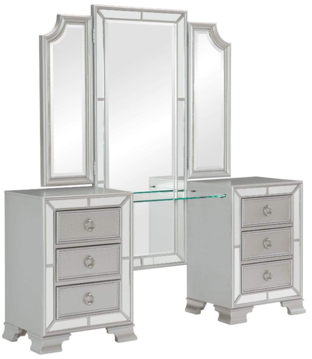 Homelegance Avondale Vanity Dresser with Mirror in Silver 1646-15 - Vanity - Half Price Furniture