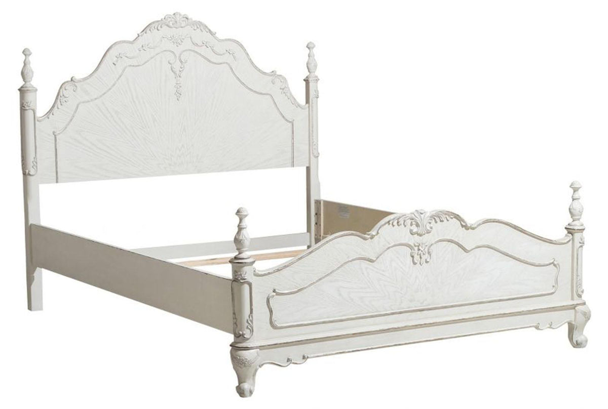 Homelegance Cinderella Queen Poster Bed in Antique White 1386NW-1* - Half Price Furniture