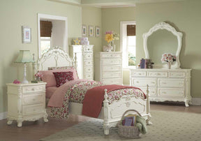 Homelegance Cinderella Full Poster Bed in Antique White 1386FNW-1* - Half Price Furniture