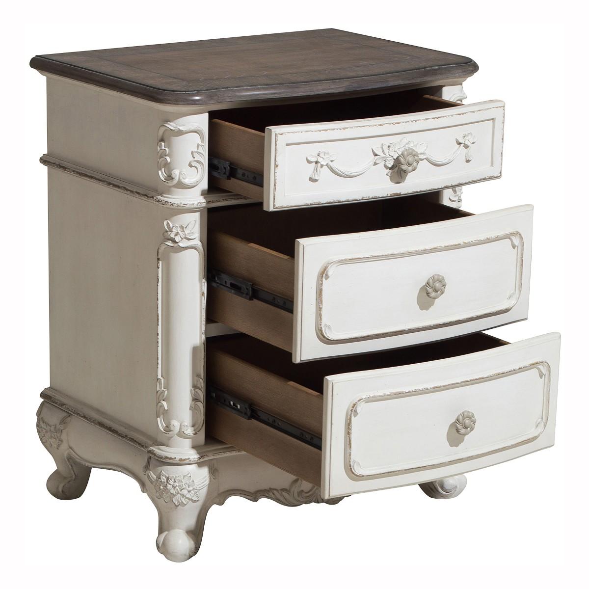 Homelegance Cinderella Night Stand in Antique White with Grey Rub-Through 1386NW-4 Half Price Furniture