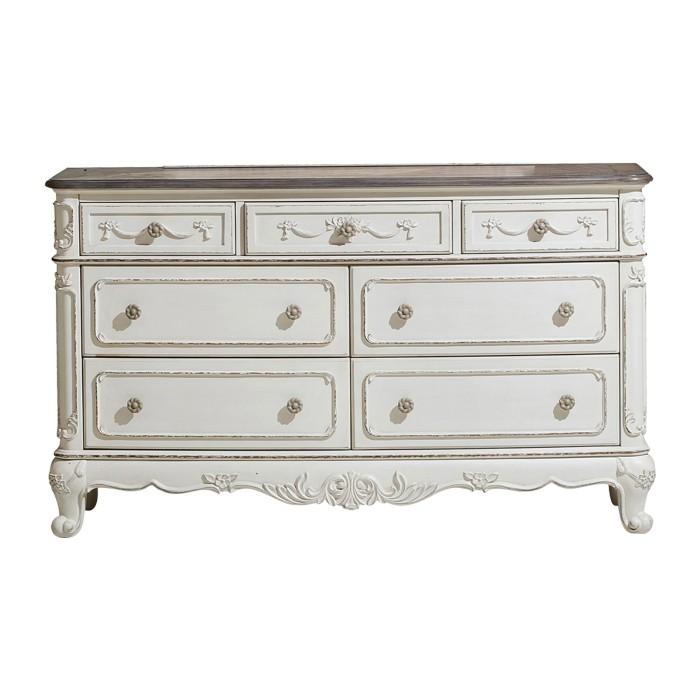 Homelegance Cinderella 7 Drawer Dresser in Antique White with Grey Rub-Through 1386NW-5 Half Price Furniture