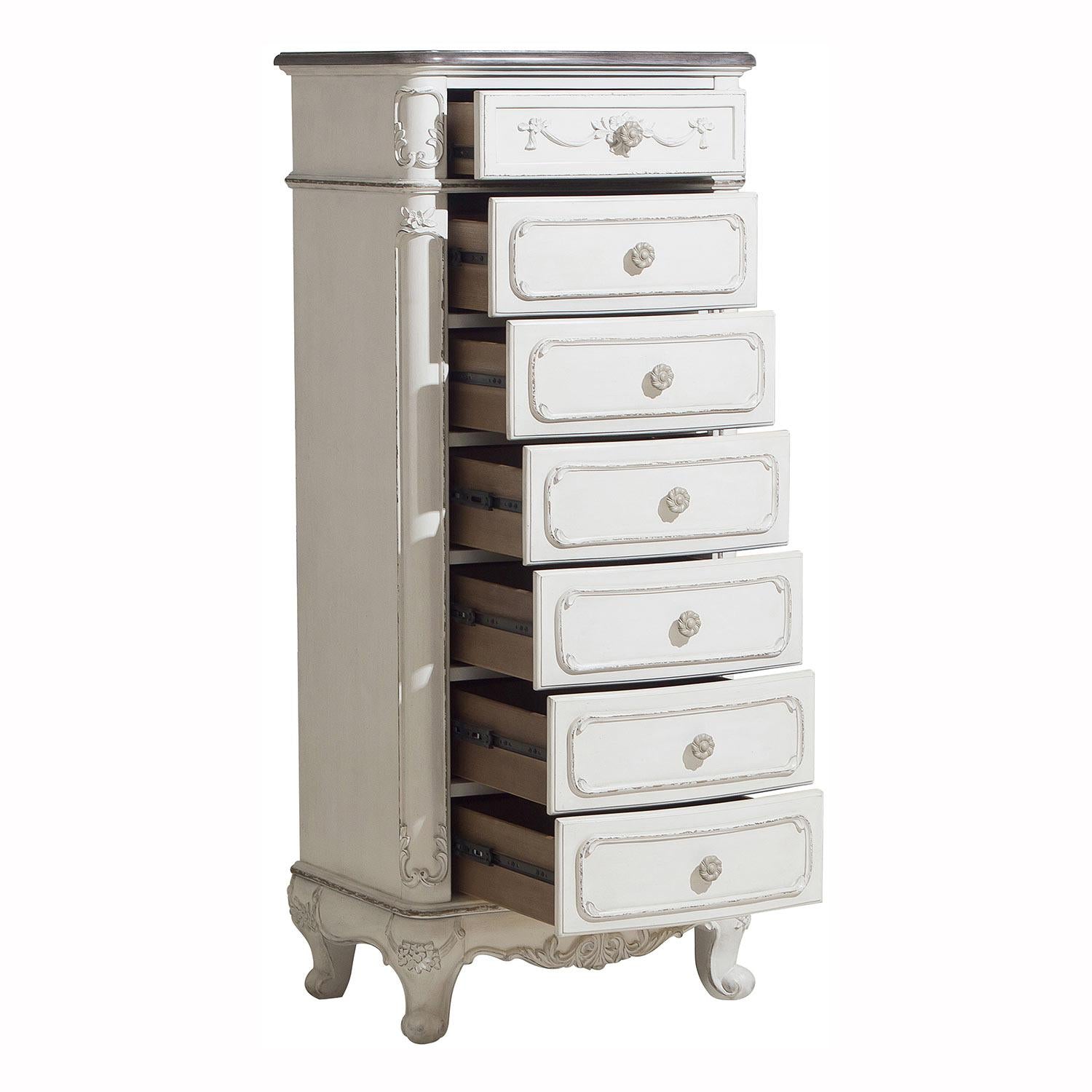 Homelegance Cinderella 7 Drawer Tall Chest Antique White with Grey Rub-Through 1386NW-12 - Half Price Furniture