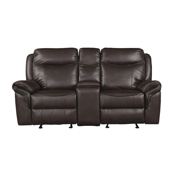 Homelegance Furniture Aram Double Glider Reclining Loveseat in Brown 8206BRW-2 Half Price Furniture